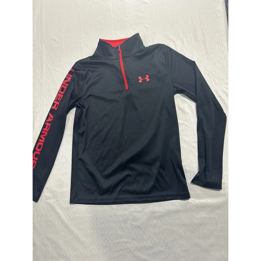Under Armour Youth Medium Black Red Heat Quarter Zip Pullover Long Sleeve Top